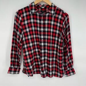 Talbots Shirt Plaid Flannel Metallic Flecks Classic Black & Red Button‎ Down MP